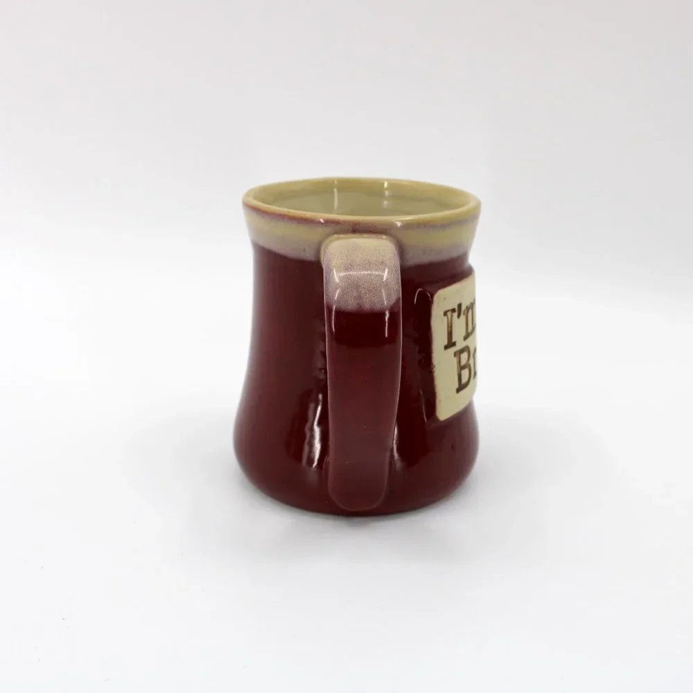 Tumbleweed Pottery Maroon and Tan Drip Glaze Art Pottery I'm On Break Mug 18 oz - Picture 5 of 6